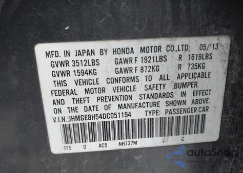 2013 Honda Fit Sport z USA, uszkodzony, nr VIN JHMGE8H54DC051194